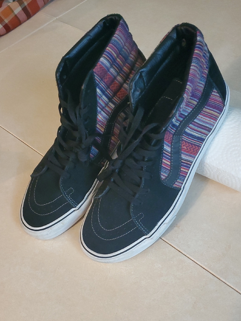 Vans High-Top Sneakers in Black with Multicolor Stripe Panels
